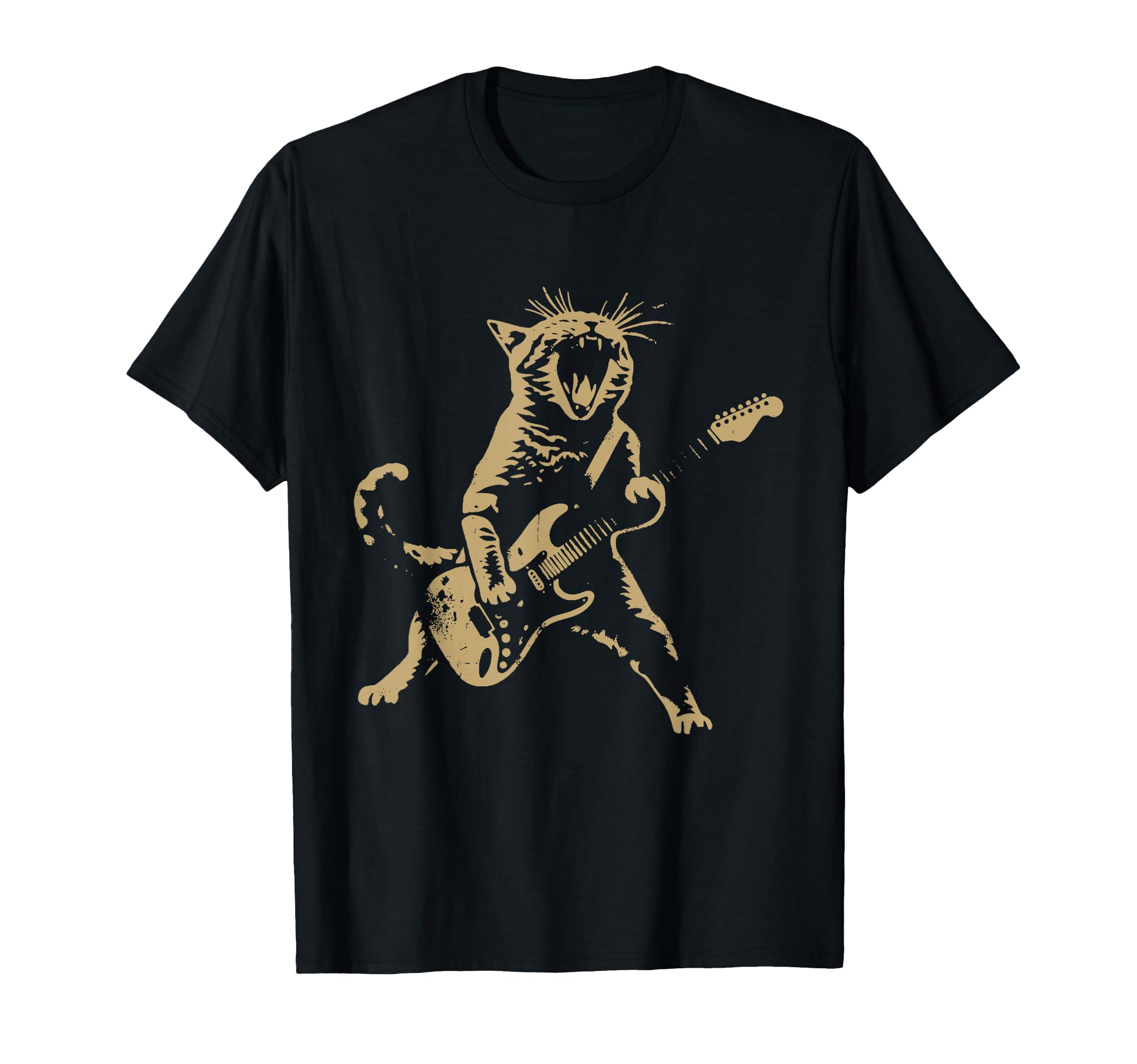 Cat Playing Guitar Rock Star Rock and Roll Men Women Kids T-Shirt