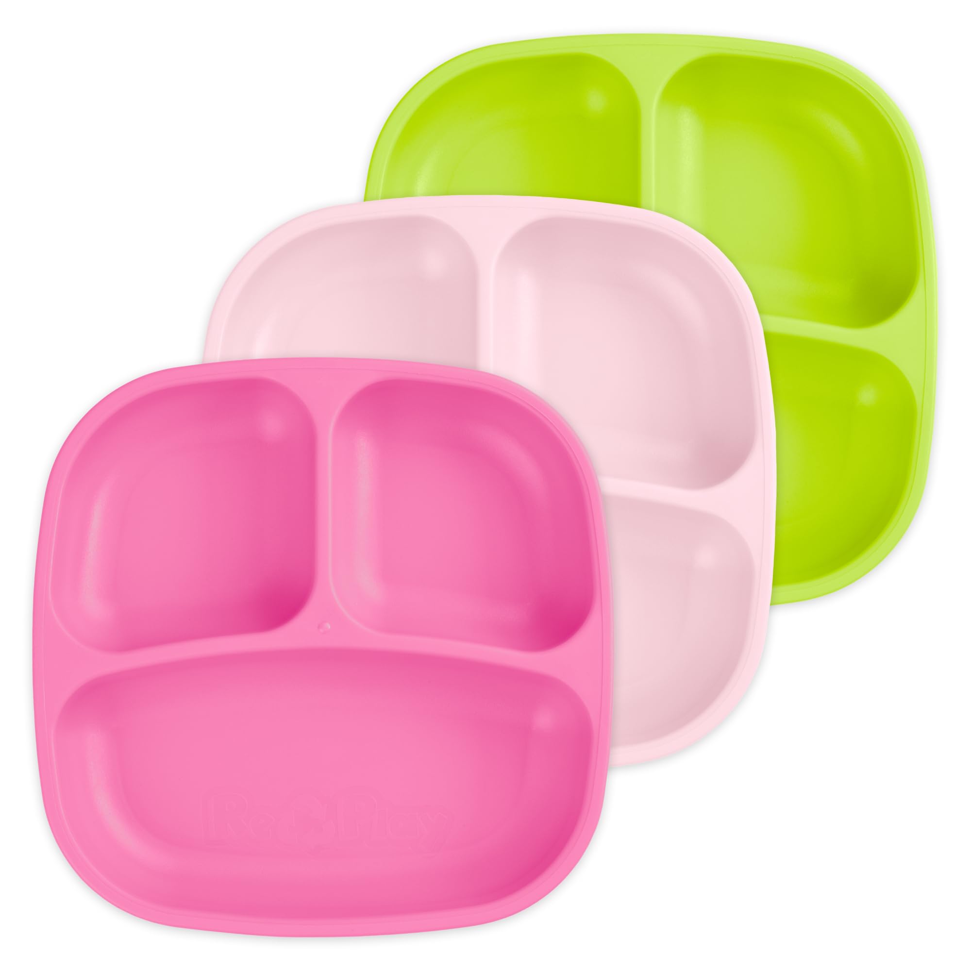 Re-Play Divided Toddler Plates Set of 3 - Deep-Walled 3 Compartment Kids Plates for Picky Eaters - Dishwasher &amp; Microwave Safe - BPA-Free - Made in USA, Tulip