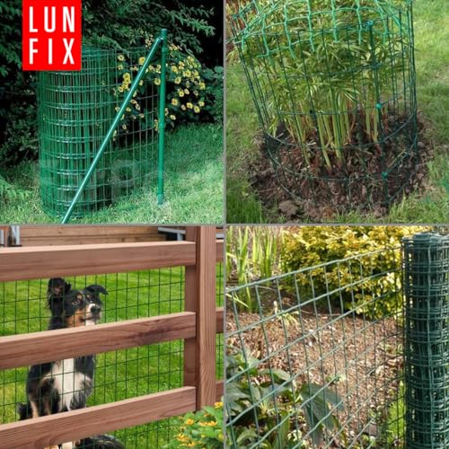 Maschendrahtzaun - verzinkter Stahl Grün PVC-beschichtet, 100 x 50 mm, Ø 2.2 mm, 100 cm x 10 m, Gartenzaun Hundezaun Wildzaun Hühnerzaun Drahtgitter Zaun Schweißgitter, Lun Fix