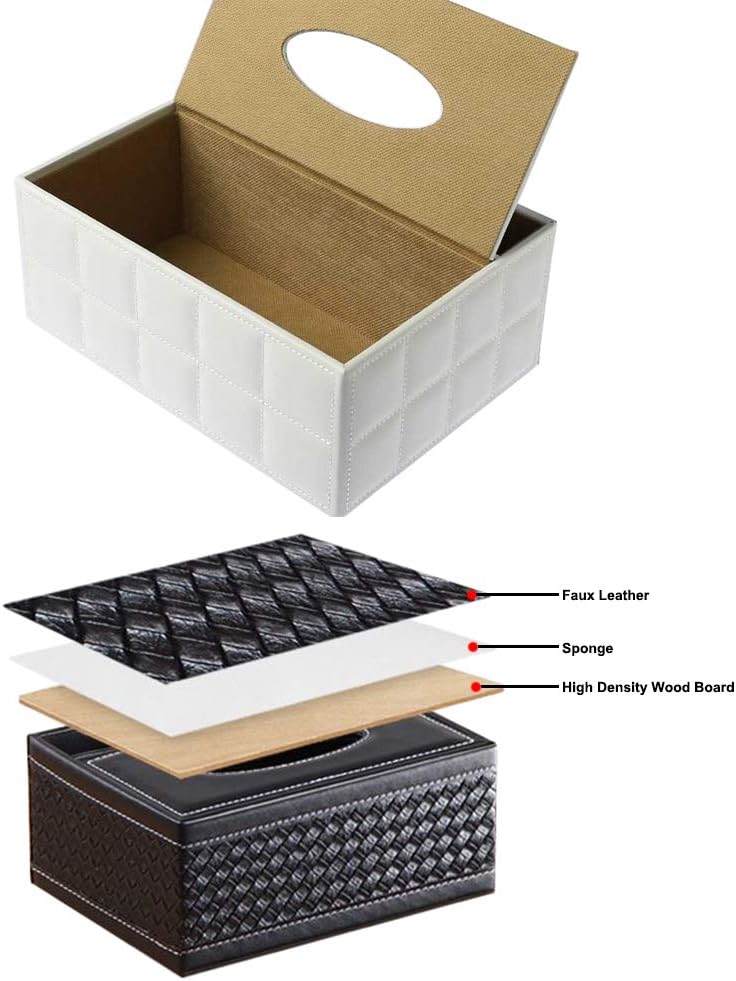 Teapoy Remote Controller Organizer & Tissue Box, PU Leather Multifunctional Desk Table Pen / Pencil / Phone Storage Container for Home Office