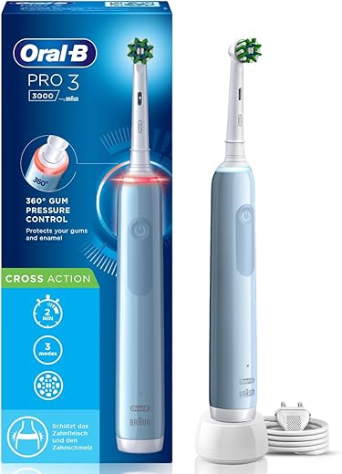 Oral B Pro 3 Electric Toothbrush for adults, 3 modes with Triple pressure control, replaceable brush head included,blue