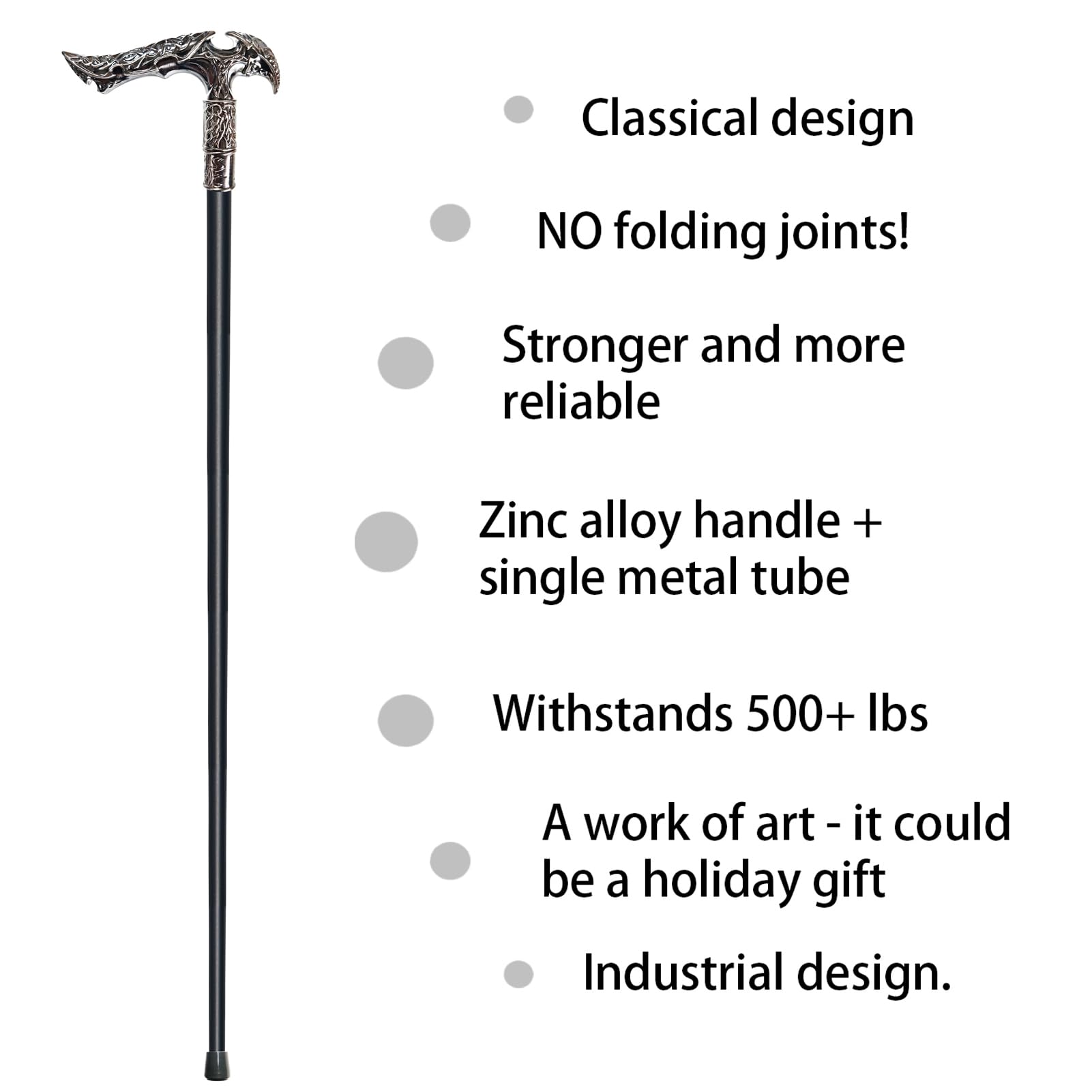 Gehstock für Männer, Frauen und Senioren, 91,9 cm, strapazierfähig, 150 kg Kapazität, ergonomischer Griff, verziert, dekorativ, stilvoll, schwarzer Metall-Gehstock