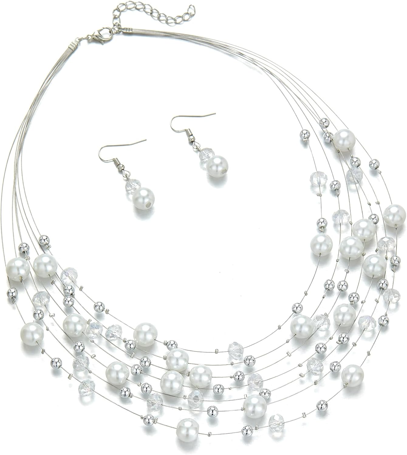 Layered Pearl Beaded Necklaces for Women Multi Layered Pearl Choker Necklace Boho Jewelry for Women Gifts for Mom