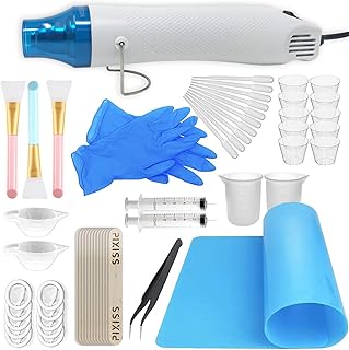 Epoxy Glitter Tumblers Kit Epoxy Heat Tool for Tumblers Bubble Buster, Epoxy Mixing Kit 2X 100ml Silicone Measuring Cups, 10x 1-Ounce Clear Epoxy Resin Mixing Cups, Silicone Epoxy Brushes for Tumblers