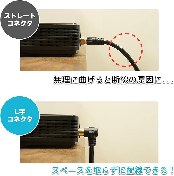 ホーリック アンテナケーブル S-4C-FB同軸 1m 【4K8K放送(3224MHz)/BS/CS/地デジ/CATV 対応】 ブラック 両側L字差込式コネクタ AC10-632BK - 3