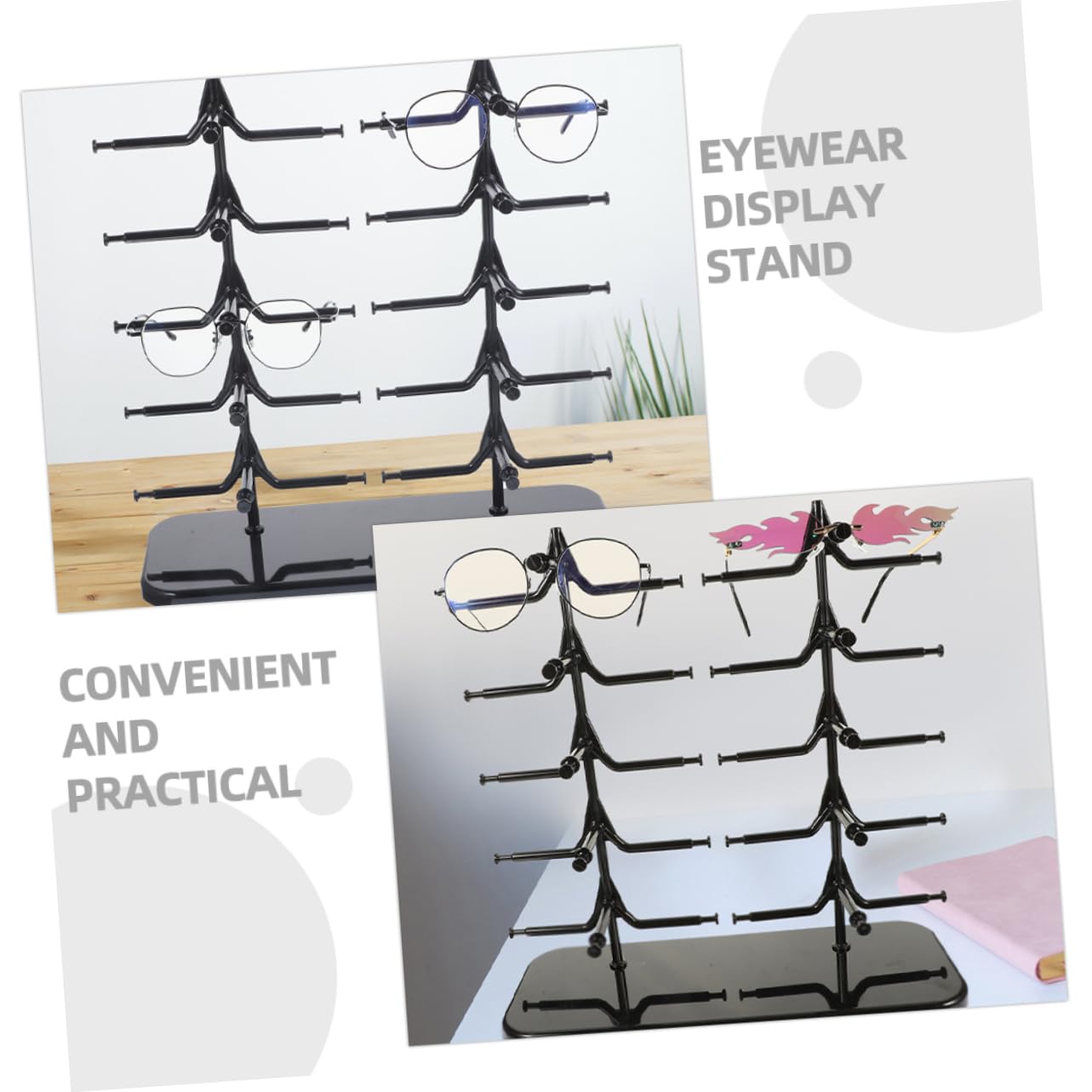 POPETPOP Porta Gafas para Escritorio 2 Piezas Negro Plástico Doble Nivel | Fiesta Verano, Organizador de Gafas, Estante para Gafas de Sol, Múltiples Capas y Gran Capacidad