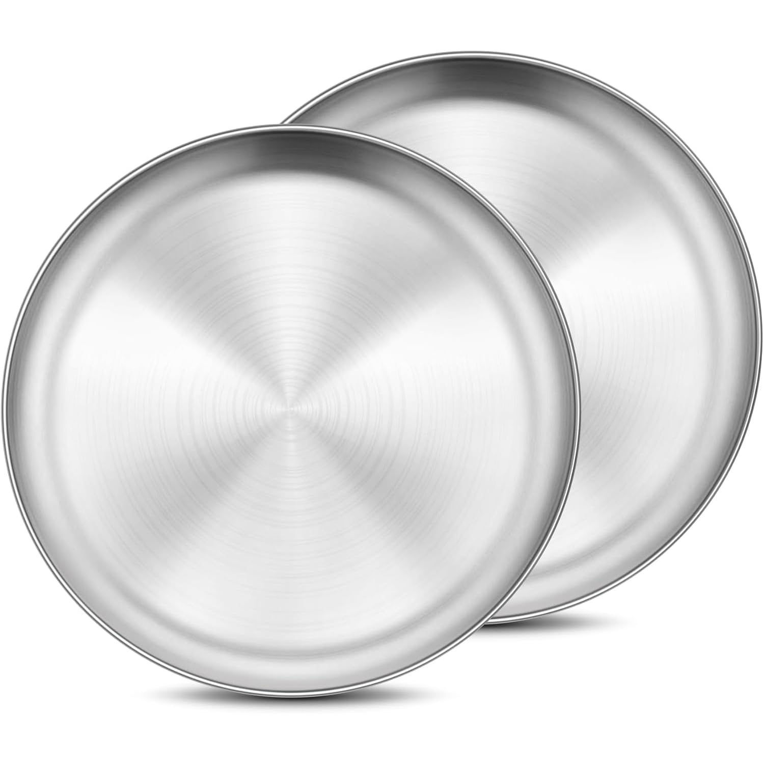 Bhina 2 Pieces Silver Stainless Steel Round Plates Stainless Steel Plate Camping Plates Stainless Steel 1 Size Stainless Steel Plate Set for Camping, Kitchen, Party (34cm)