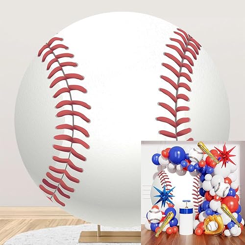 AWERT Cubierta redonda de poliéster de 6.5 pies de diámetro para telón de fondo de béisbol para fanáticos de béisbol, fiesta temática de béisbol,