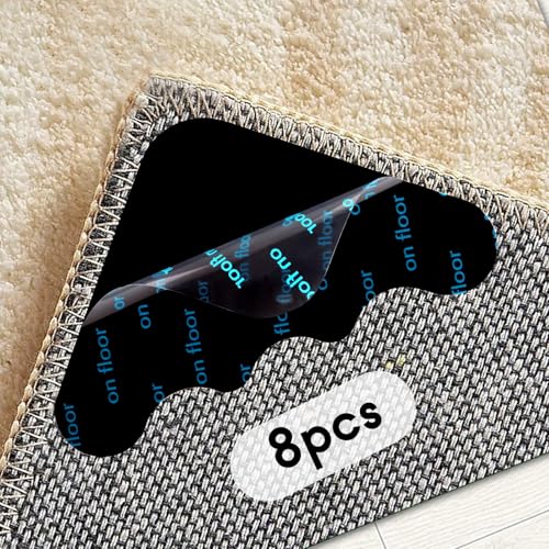 AWAMRWA Antirutschmatte für Teppich, 8 Paar Doppelseitiges TeppichAntirutschunterlage hält Ecken Flach, Wiederverwendbare Teppich Antirutschunterlage, Zur Verhinderung des Verrutschens des Teppichs