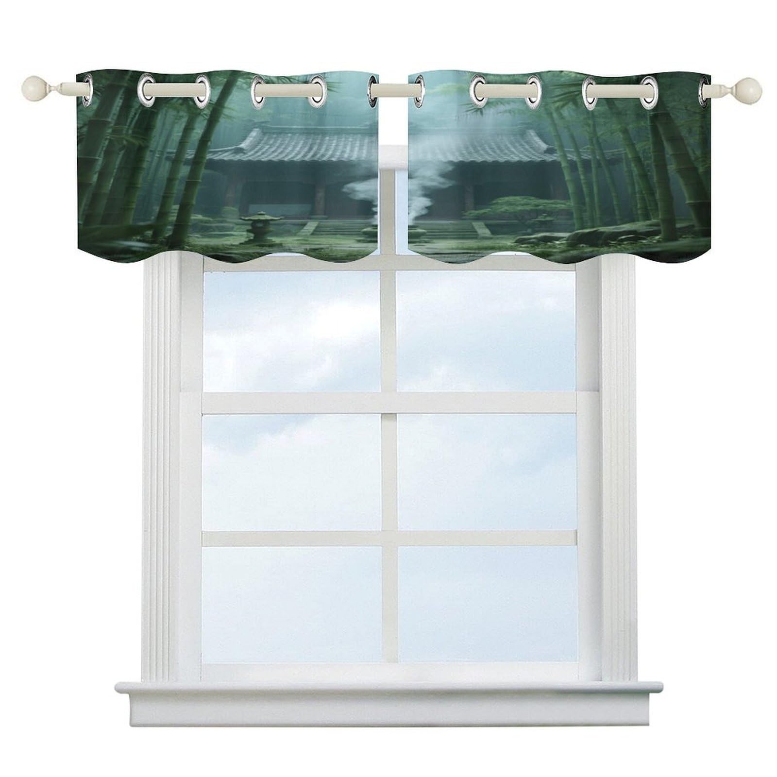 Fekiloot Style Mysterious Temple In Bamboo Forest Short Curtains Valance Curtain
