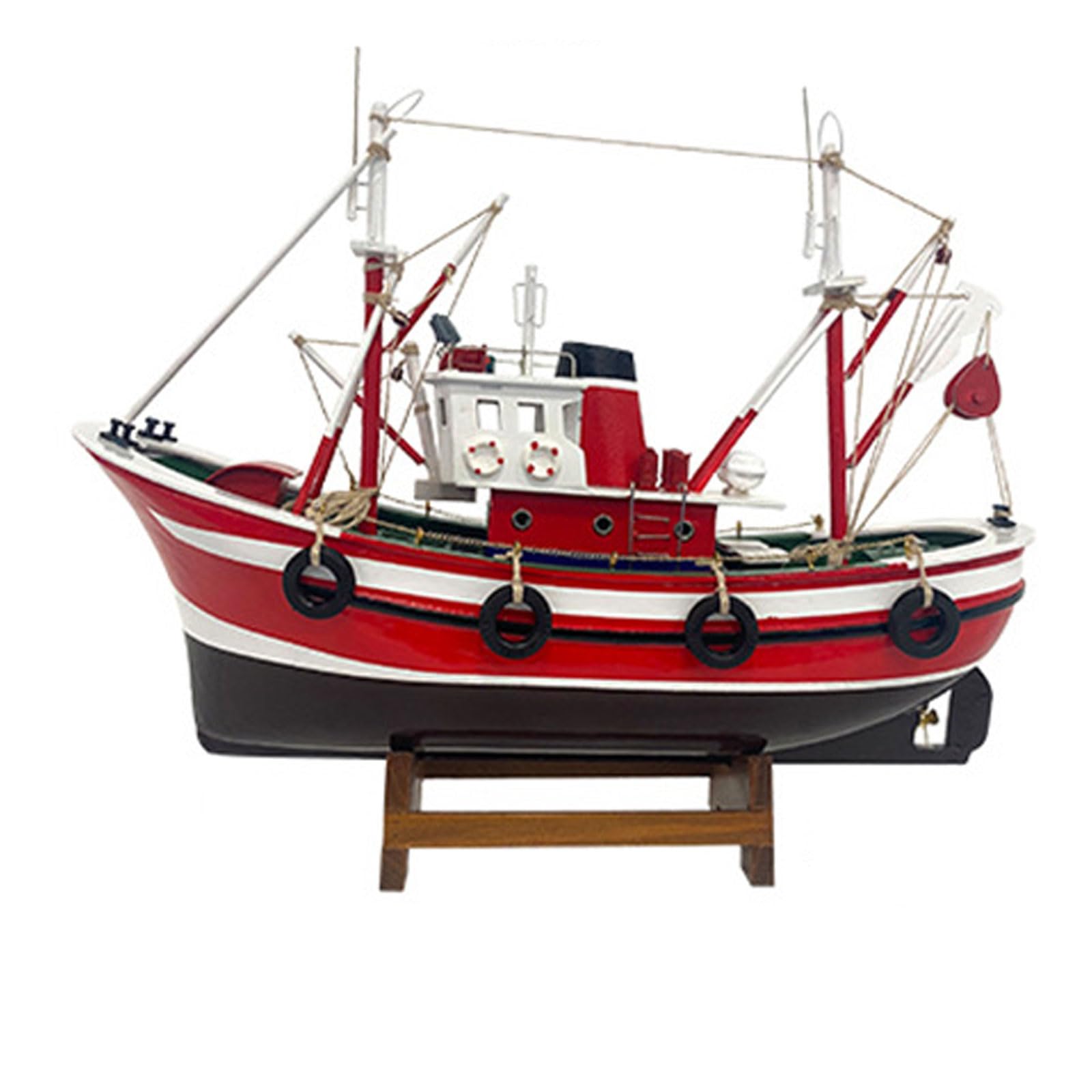 YLME Adorno De Barco Pesquero Modelo Terminado De Barco Pesquero Simulado Modelo De Barco Pesquero Americano De Madera Hecho A Mano para Oficina, Sala De Estar, Hogar, Regalo De Recuerdo,Rojo