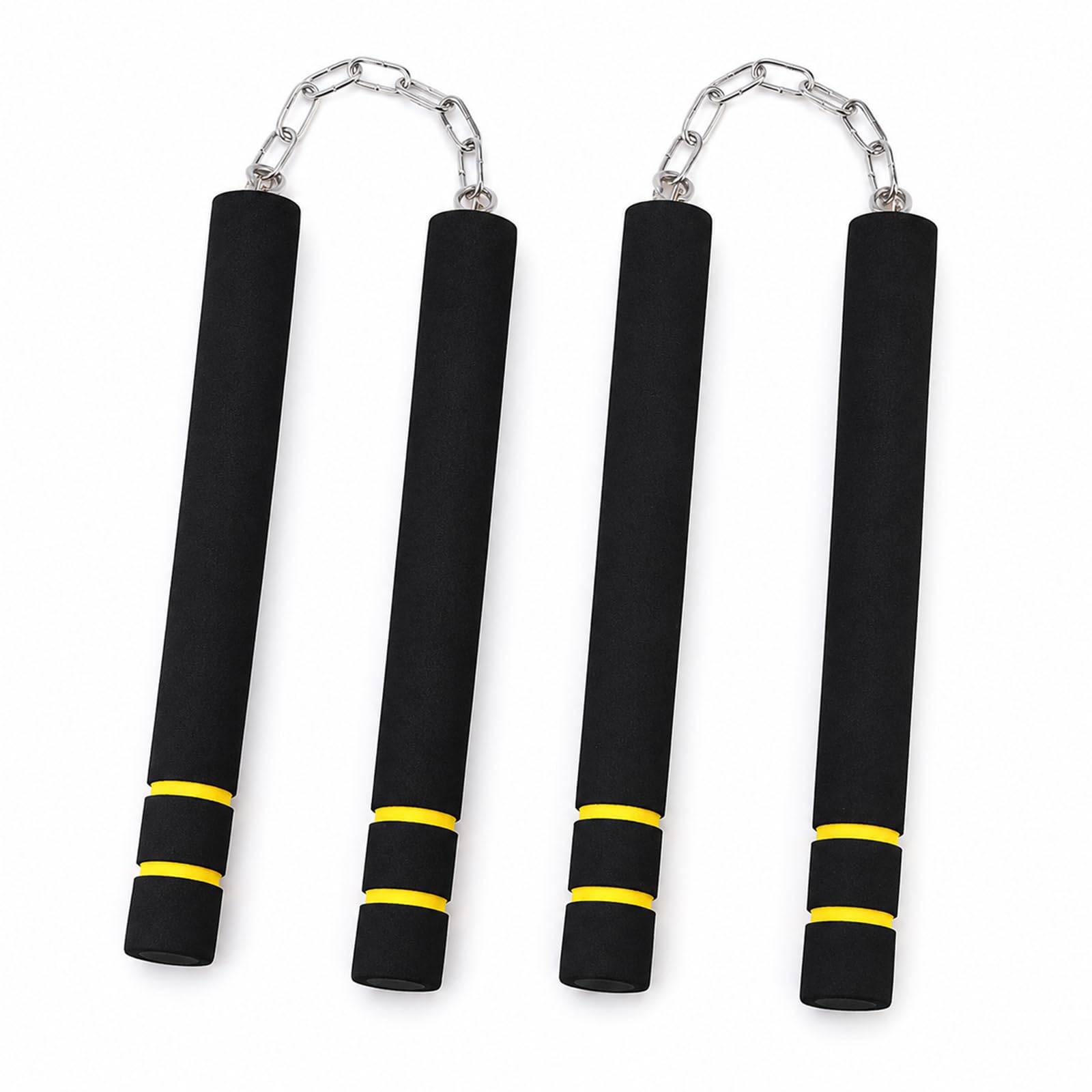 Jennifer&Glory Foam Padded Martial Arts Training Sticks (Pack of 2), 27 x 3 cm PVC Core Practice Batons for Karate/Taekwondo Drills, Easy-Clean Non-Slip Grip, Black/Yellow