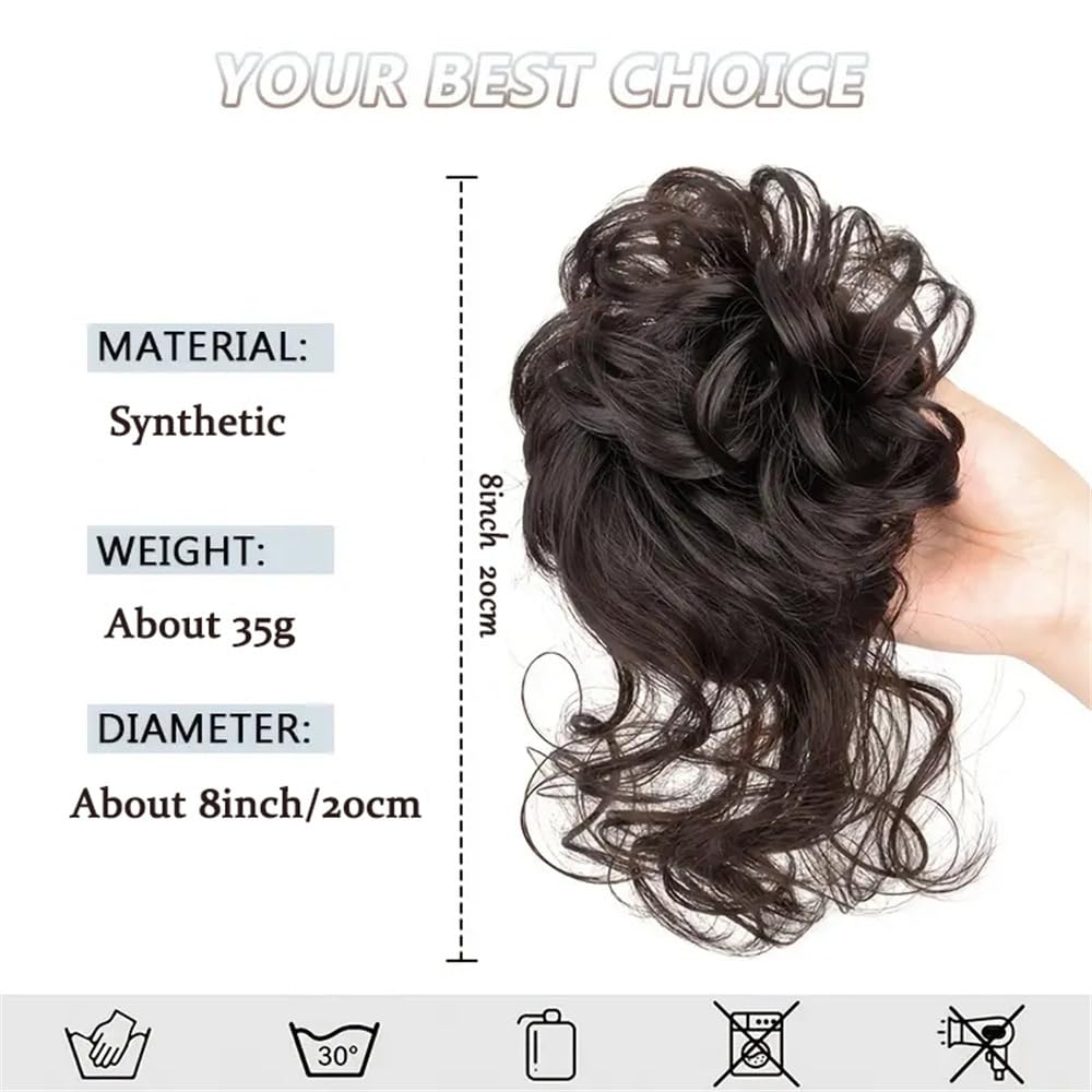 sztuczne włosy kok Messy Fluffy Bun Hair Pieces Syntetyczne Falowane Kręcone Elastyczne Updo Chignon Fake Ponytail Extension Akcesoria do włosów(2M33)