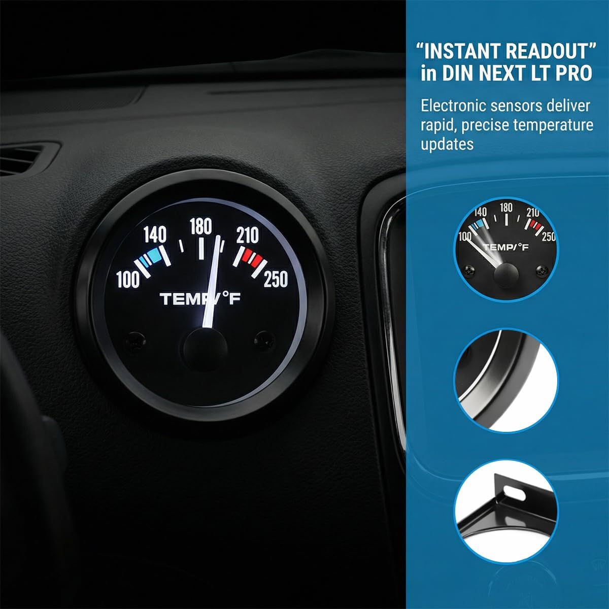 Zpana Car Water Temp Gauge, 2" 52mm 100-250℉ DC12V Vehicle Temperature Gauge with LED Backlight, Automotive Water Temperature Thermometer Kit, Universal for Truck SUV Sedan Van