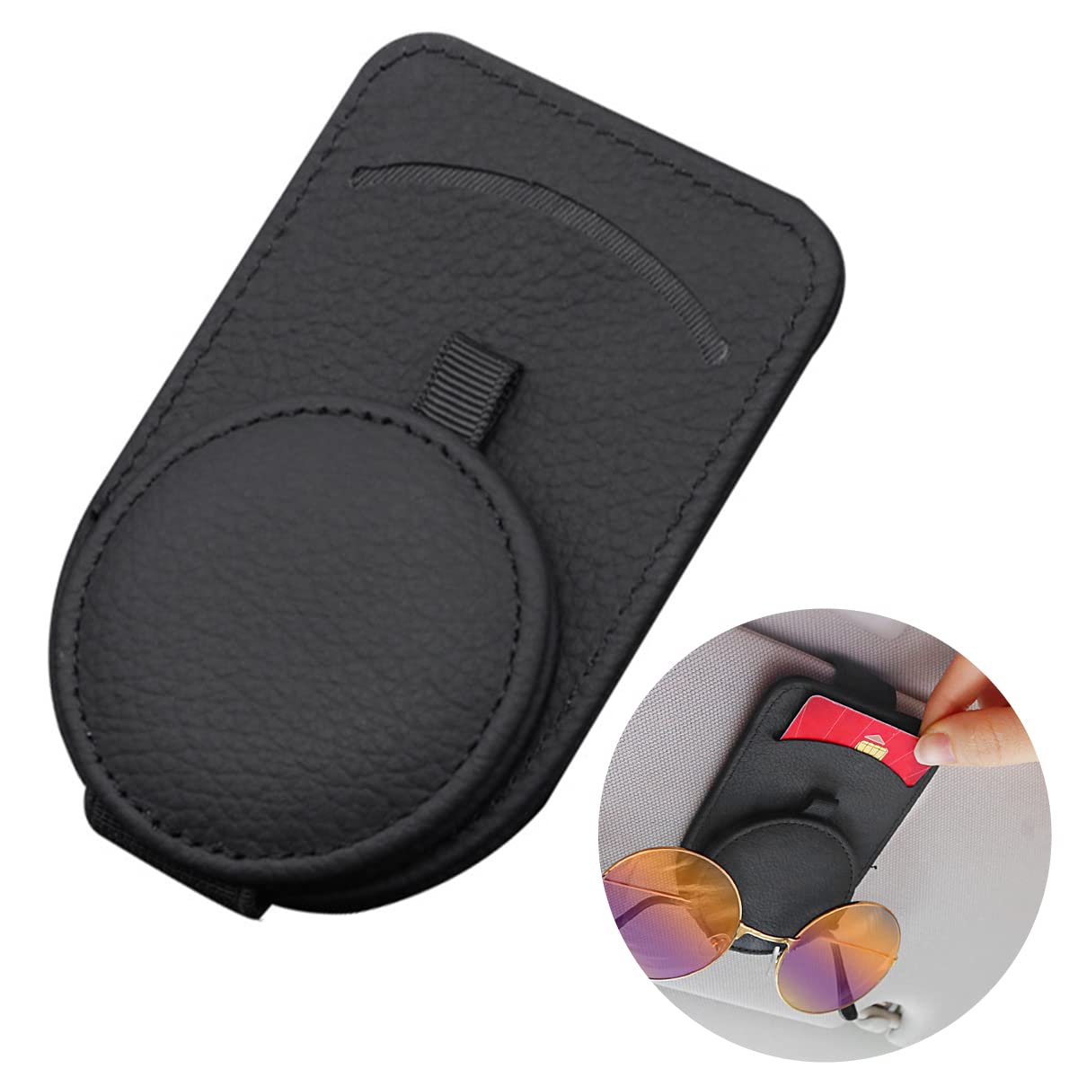 Sunglasses Holder Clip for Car Visor, Universal Auto Eyeglass Mount with Card Clip Magnet Adsorbed Sunglasses Holder for Car Accessories Parts Black