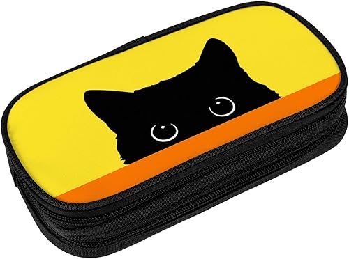 Miniatura 1 de Perinsto Estuche divertido de animales de gato negro de gran capacidad, caja de papelería con múltiples compartimentos, organizador de escritorio