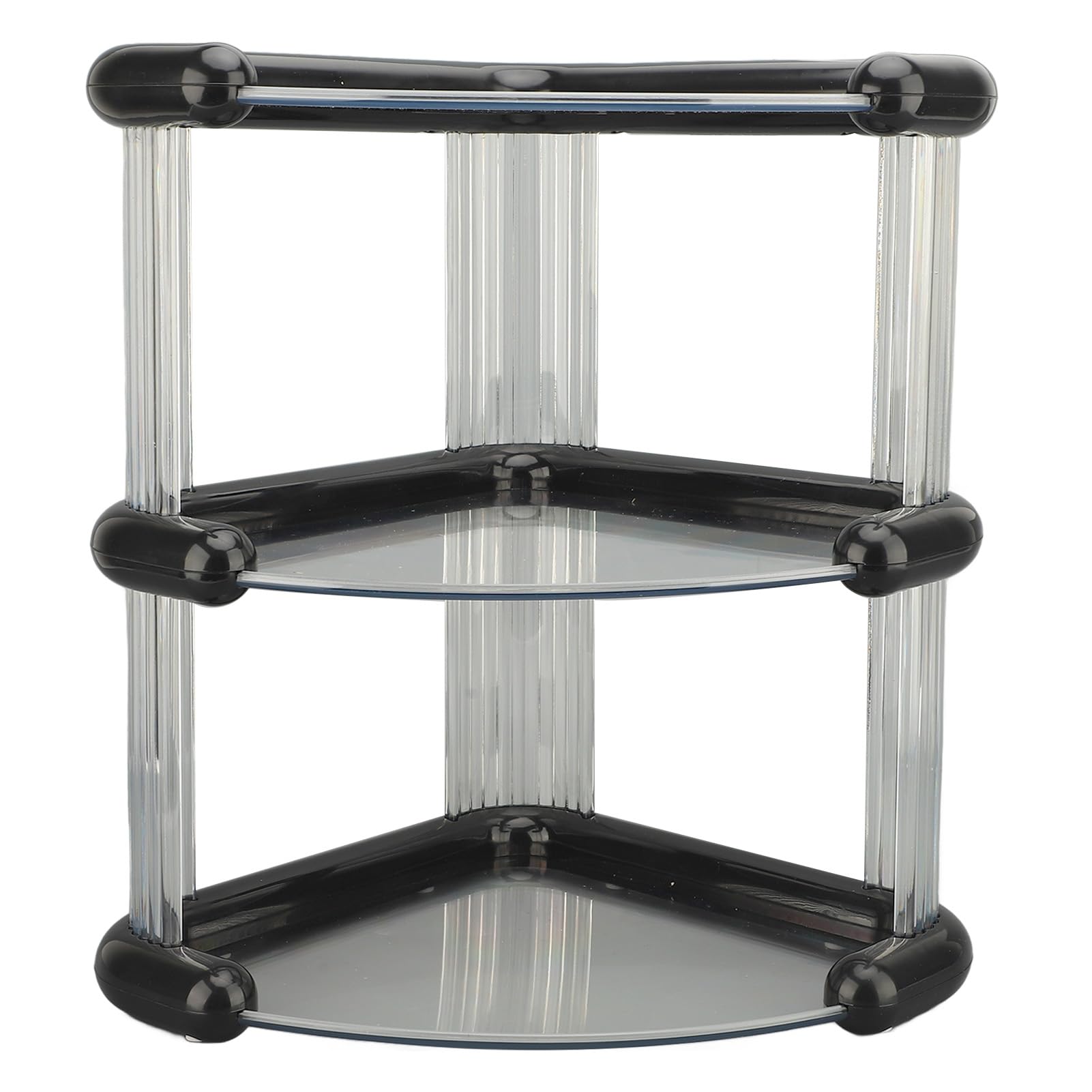 Scaffale angolare multiuso a 3 ripiani, per bagno e cucina, salvaspazio, per ceramica, cibo e altro, design nero trasparente