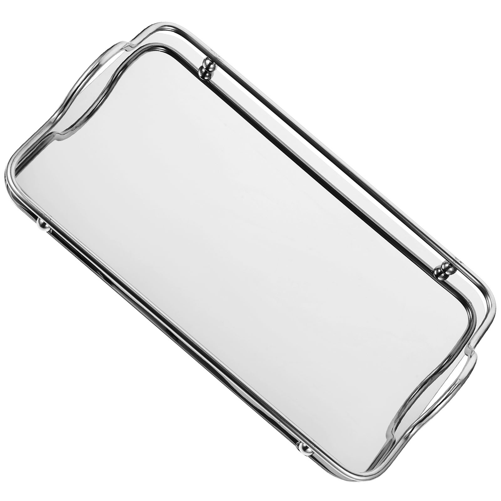 Bandeja de café de acero inoxidable brillante con asas, diseño rectangular portátil para sala de estar y uso diario en el hogar, ideal para entretener y servir a los invitados