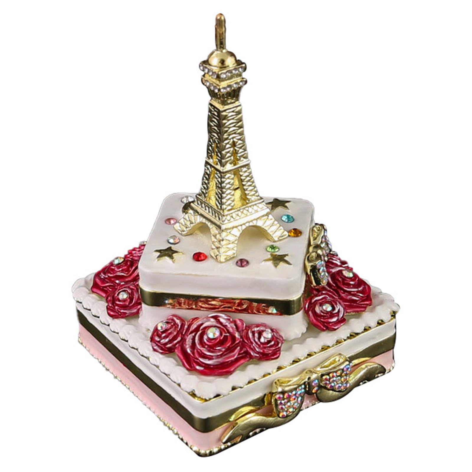 Caja de baratijas de esmalte pintado para decoración del hogar, con forma única de la Torre Eiffel, organizador de joyas coleccionable para guardar anillos, pendientes y collares.