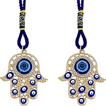 CRASPIRE 2 Amuleto de Mano de Hamsa Colgante de Mano de Miriam con Mal de Ojo Colgante Adorno Colgante Decoraciones Azul Protección de la Suerte Aleación Esmalte Decoración Accesorios Regalo para