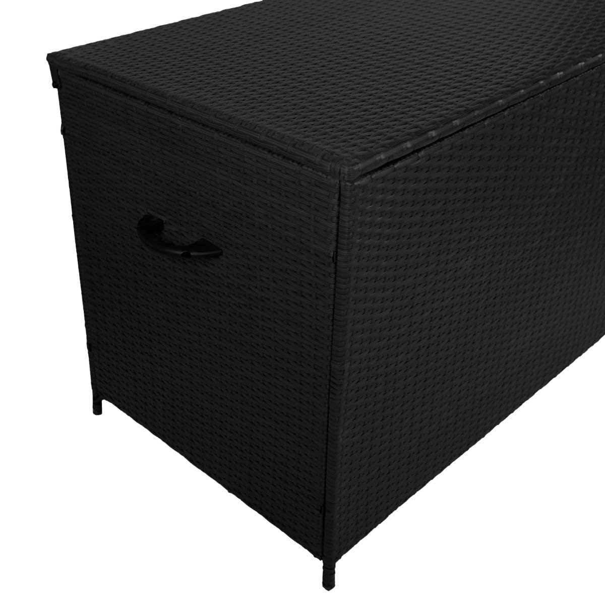 Box portaoggetti Cassapanca da giardino in rattan Nero - 582L, sollevamento assistito del coperchio Telaio in Acciaio Resistente borsa inclusa impermeabile, Ruote, ideale per cuscini d’angolo Jardi