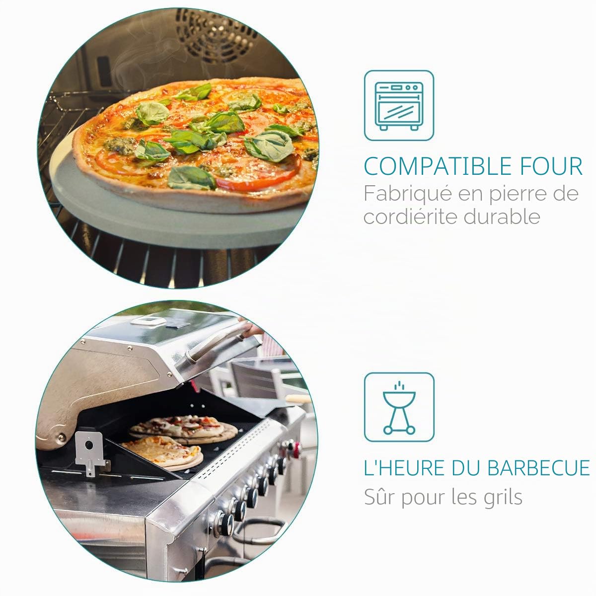 Navaris Pierre à Pizza Four XL - Pierre Pizza Ronde Ø 30,5 cm en Cordiérite avec Recettes - Pour Four Traditionnel au Bois Barbecue Grill Charbon
