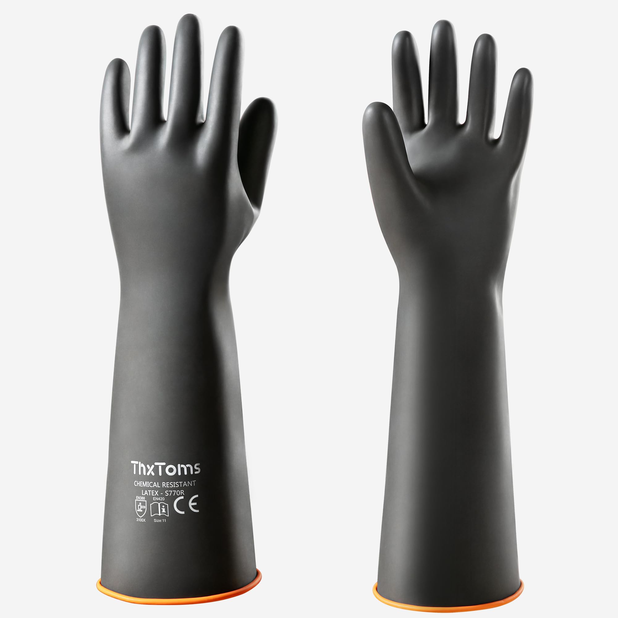 Chemical Resistant Gloves,Heavy Duty Long Rubber Gloves,Puncture Resistant, Resist Acid,Oil,Alkali, Waterproof for Industrial Cleaning, Medical, Gardening,18", 1 Pair