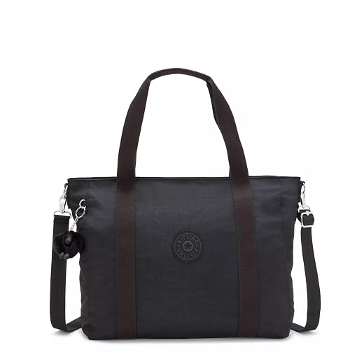 Kipling Women's Asseni Tote, Lightweight Everyday Purse, Nylon Shoulder Bag, Black Noir, One Size