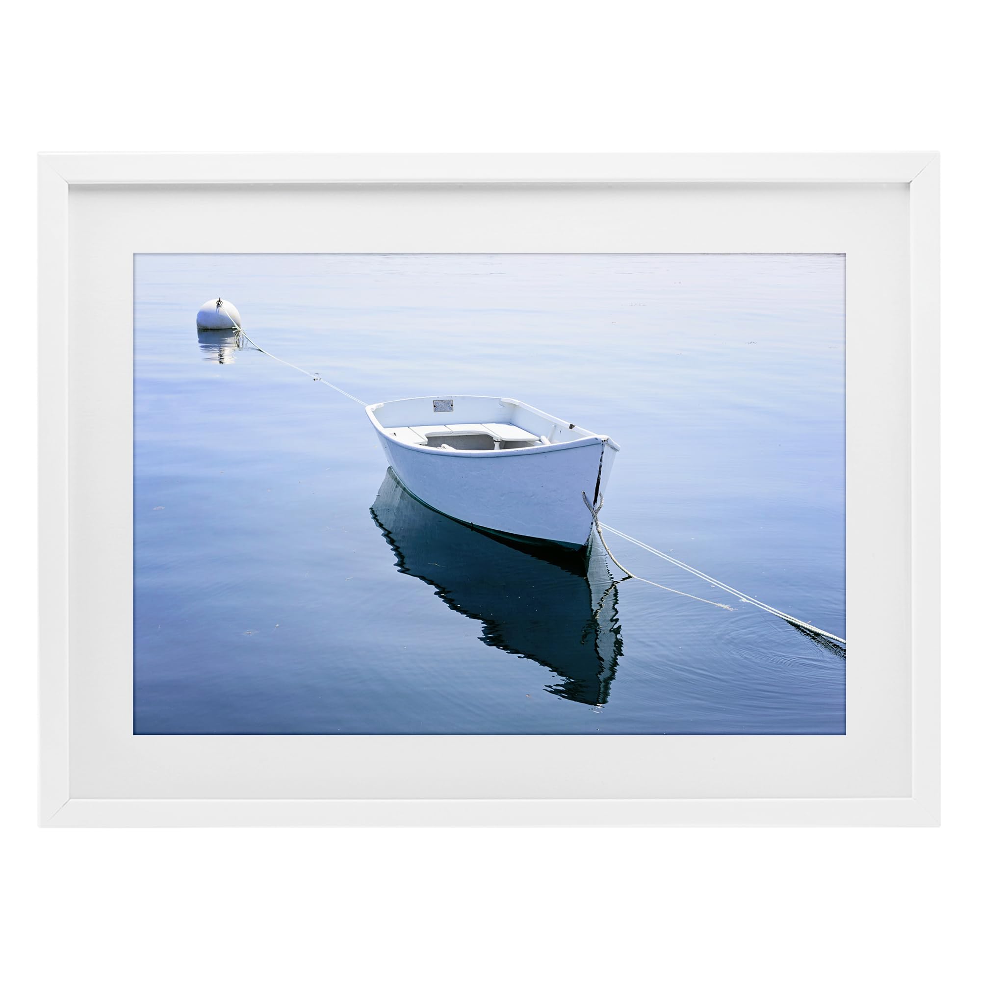 Stupell Industries Coastal White (Textured) 'Boat Tied To Dock'| Framed Print Under Glass