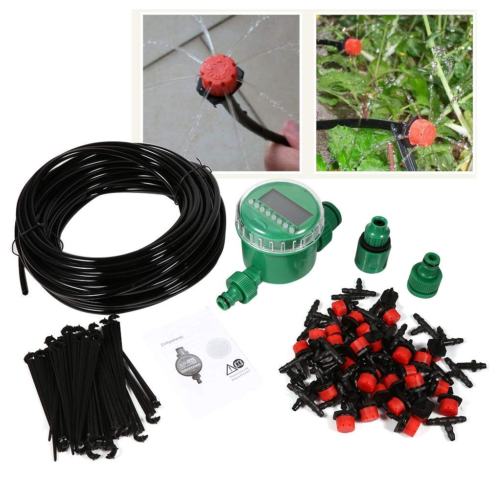 20 m auto temporizador planta auto riego tubo de riego por goteo kits de manguera de pulverización de jardín para cama de flores, patio, atrio, jardín plantas de invernadero