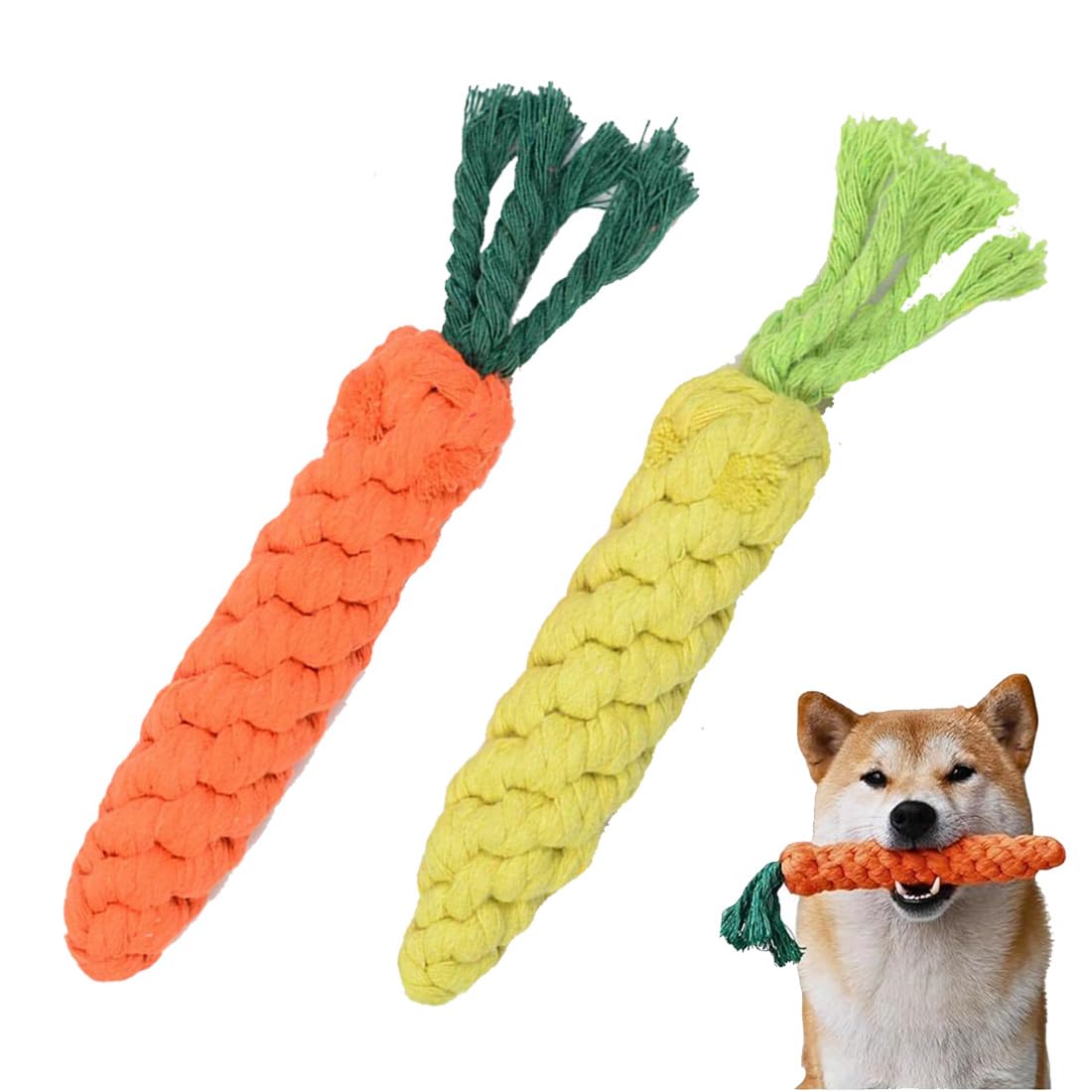 2 pezzi di corda giocattolo per cani, tiro alla fune interattivo cane treccia forma carota dentizione universale cani.