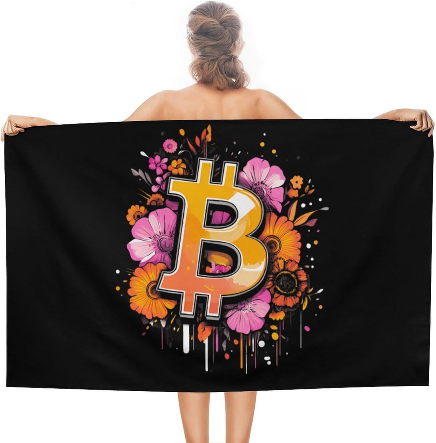 Bitcoin Flower Oversized Beach Towel Soft Absorbent Pool Bath Swim Towels for Adults Travel Vacation Gifts 130x80cm