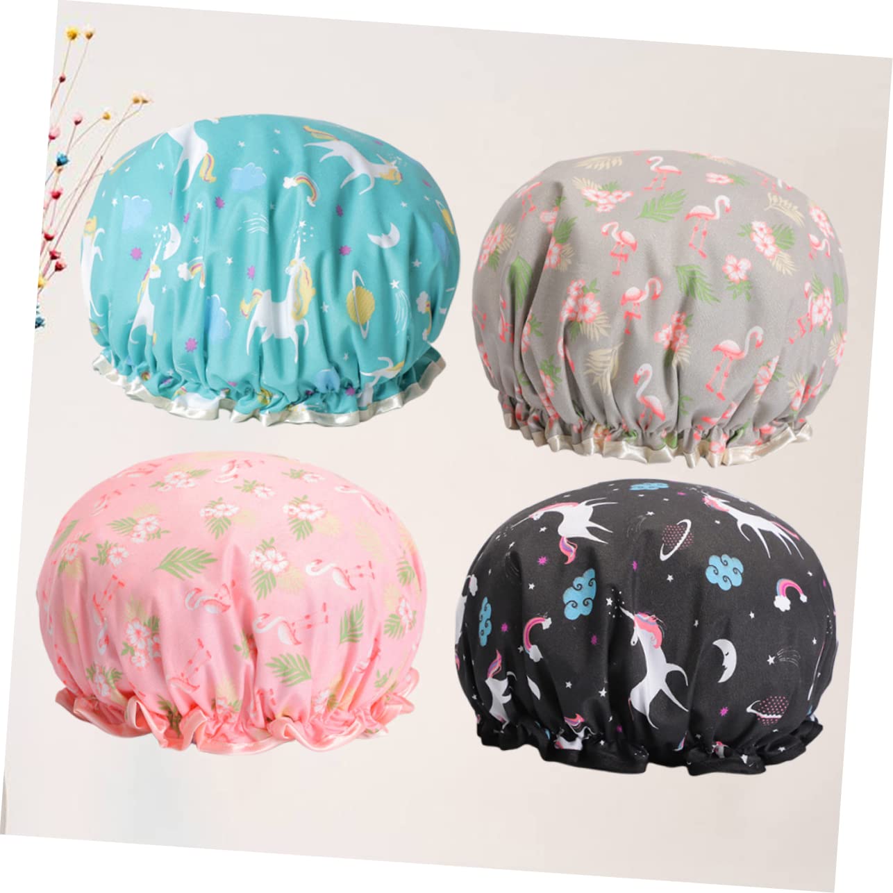 FRCOLOR 3er-sets Spa-mütze Doppellagige Duschhaube Bequemes Gummiband Universalgröße Für Damen 4 Stück X 3