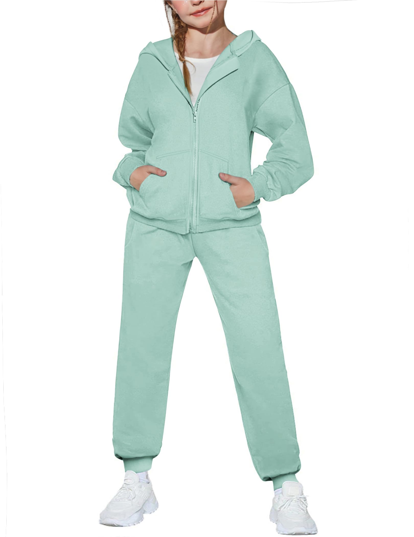 Arshiner Girls 2 Piece Outfits Zip Up Sweatshirts and Sweatpants Tracksuits
