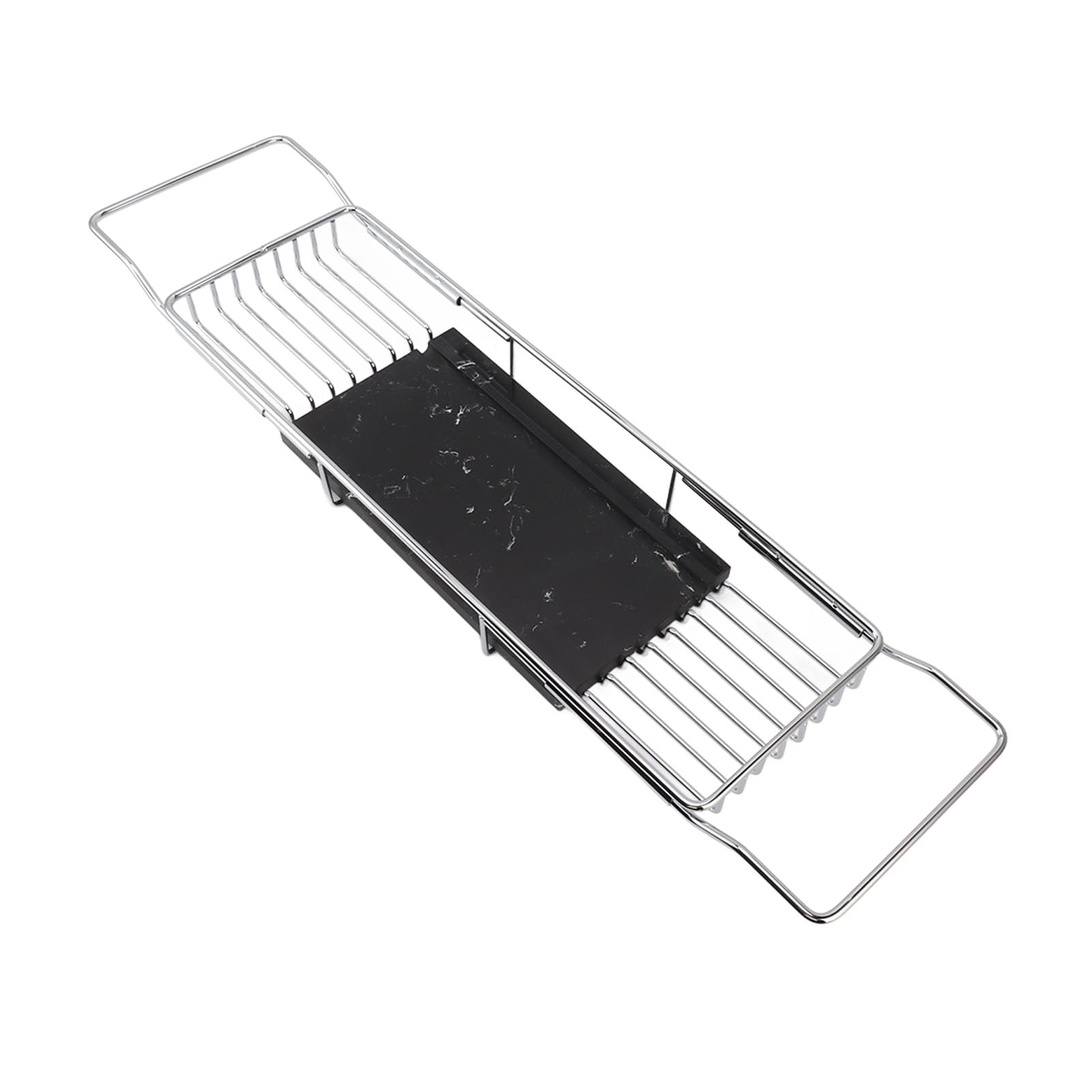 JKJZSALJ Adjustable Stainless Steel Bathtub Caddy Tray - Expanding Bath For Spa Relaxation Silver & Green Shower Accessory For Ultimate Bathroom Experience-Silver Black
