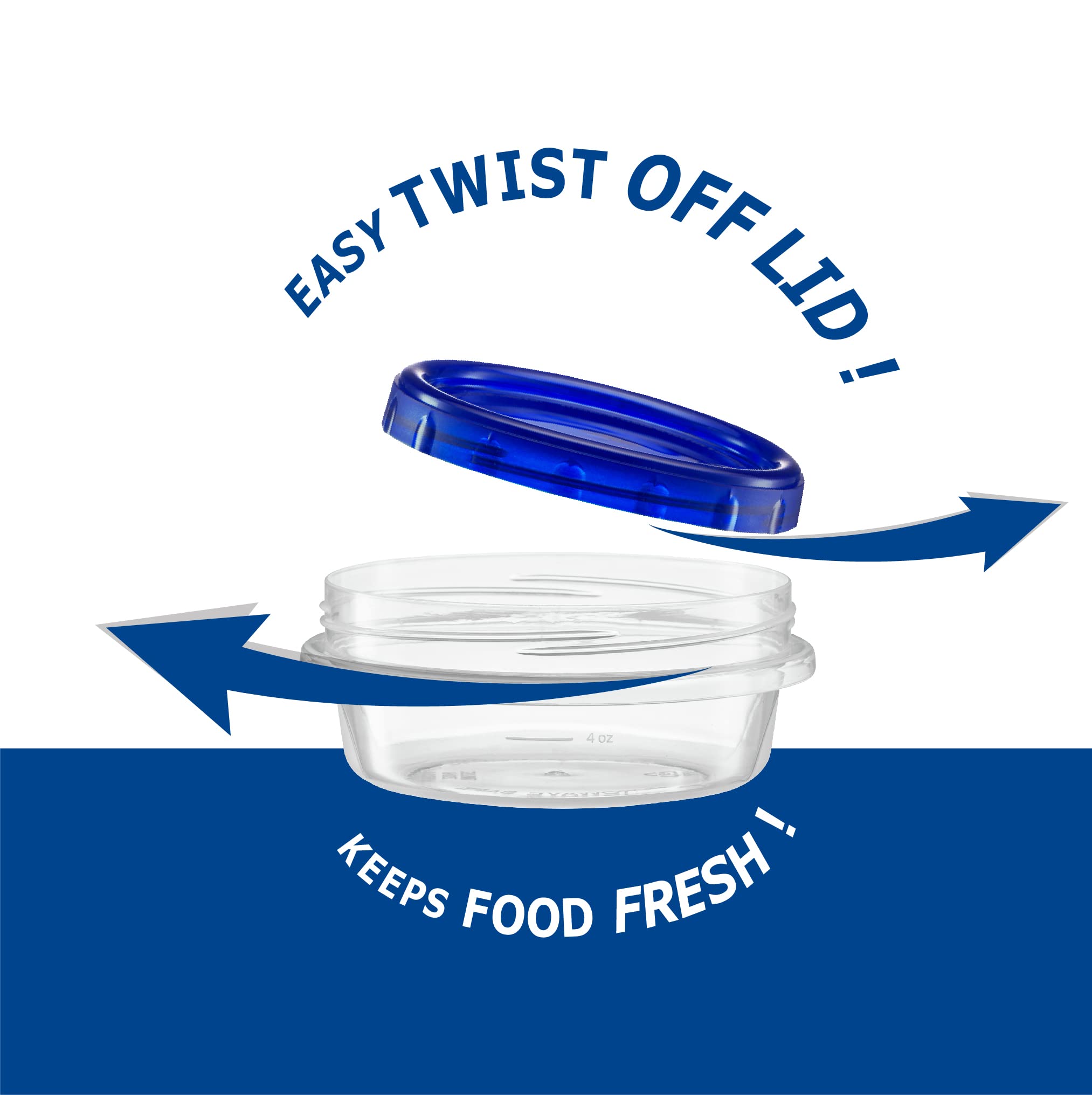 Elegant Disposables Twist Top - Contenedores de almacenamiento de alimentos, tapa de rosca azul, reutilizables, apilables, a prueba de fugas, herméticos, paquete de recipientes de 20 a 8 onzas