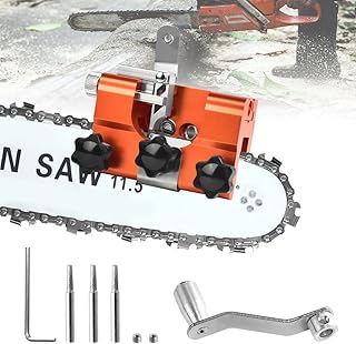OKUYAN Chainsaw Sharpener Hand Crank Chainsaw Sharpener Jig Tool Aluminum Alloy Chainsaw Chain Sharpener with 3 Grinding Heads 1 Allen Wrench,1 Crank,2 Nuts for Most Chainsaw and Electric Saws