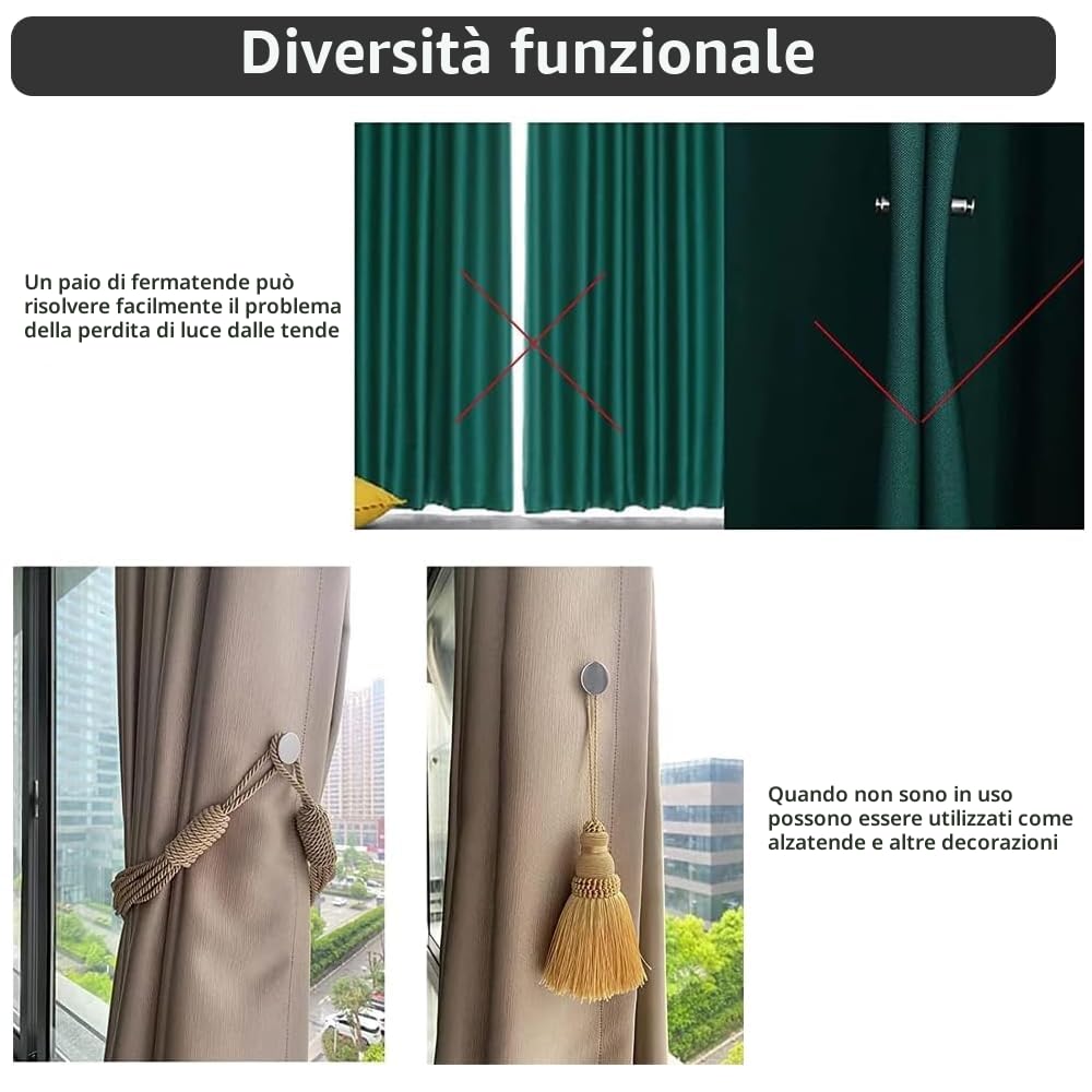 24 Pezzi Calamite per Tende da Interno, Rimovibile Fermatenda, Argento Ferma Tende con Calamita, Durevole Magneti per Tende, per Camera Letto, Soggiorno, Bagno, Cucina, Ufficio