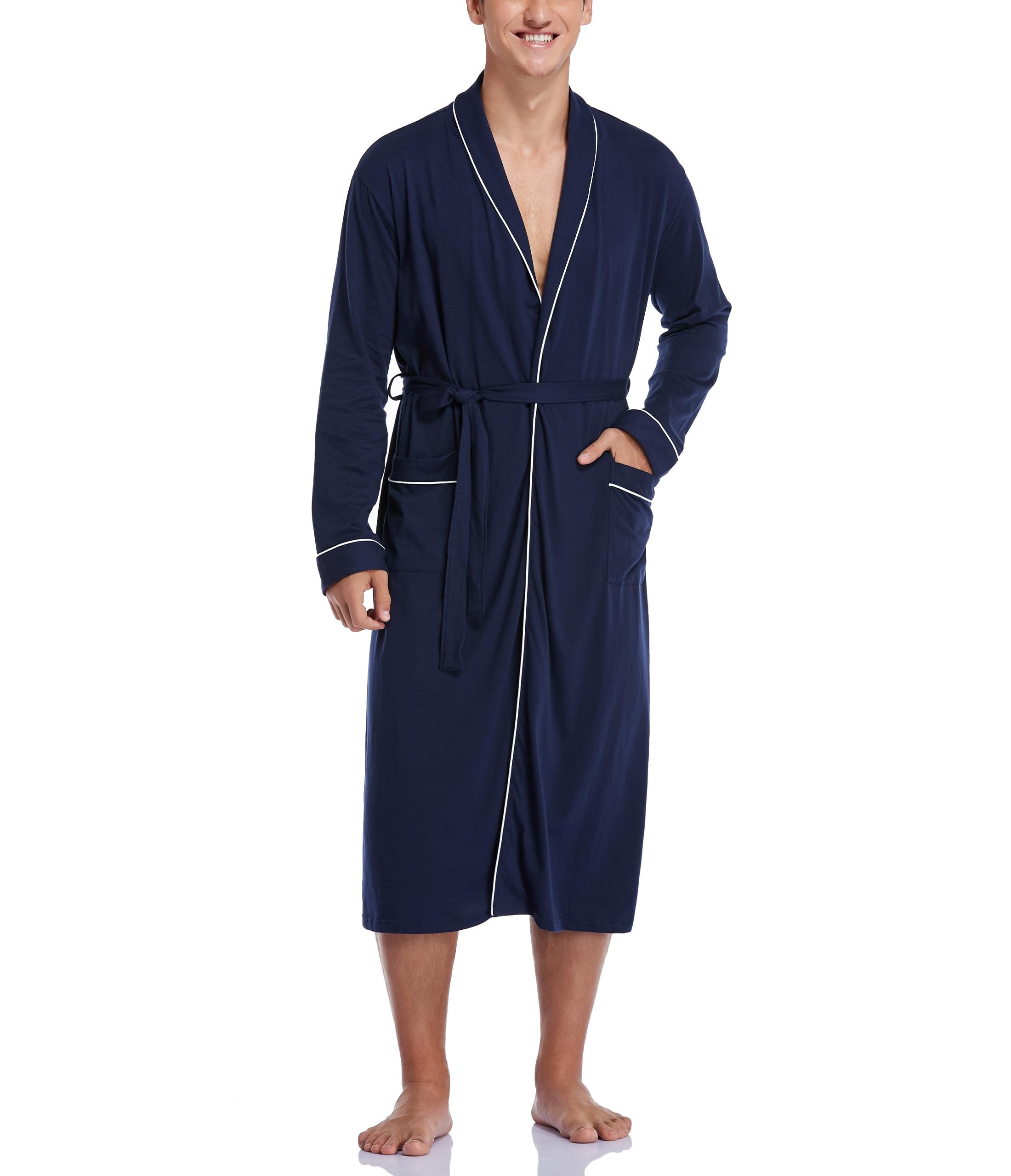 COLORFULLEAF Albornoz para hombre de 100% algodón ligero sauna albornoz para hombre con bolsillo (M-2XL)