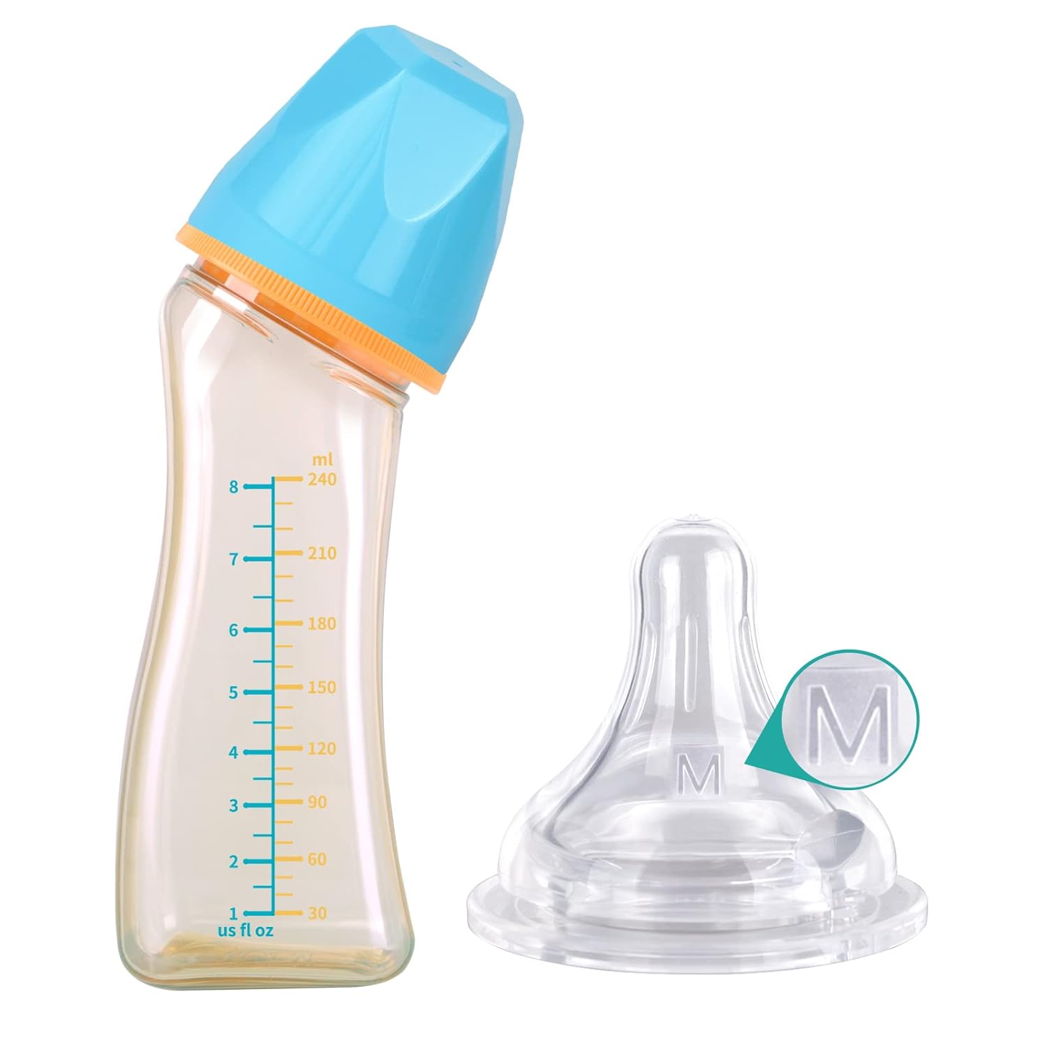 M&M Baby Bottles AntiColic, Curved Design, PPSU, 8 Oz(1