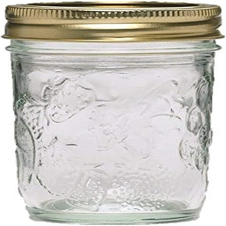 Ball Golden Harvest Mason Regular Mouth 8oz Jelly Jar 12PK 'Vintage Fruit Design', RM 8 Oz, Clear