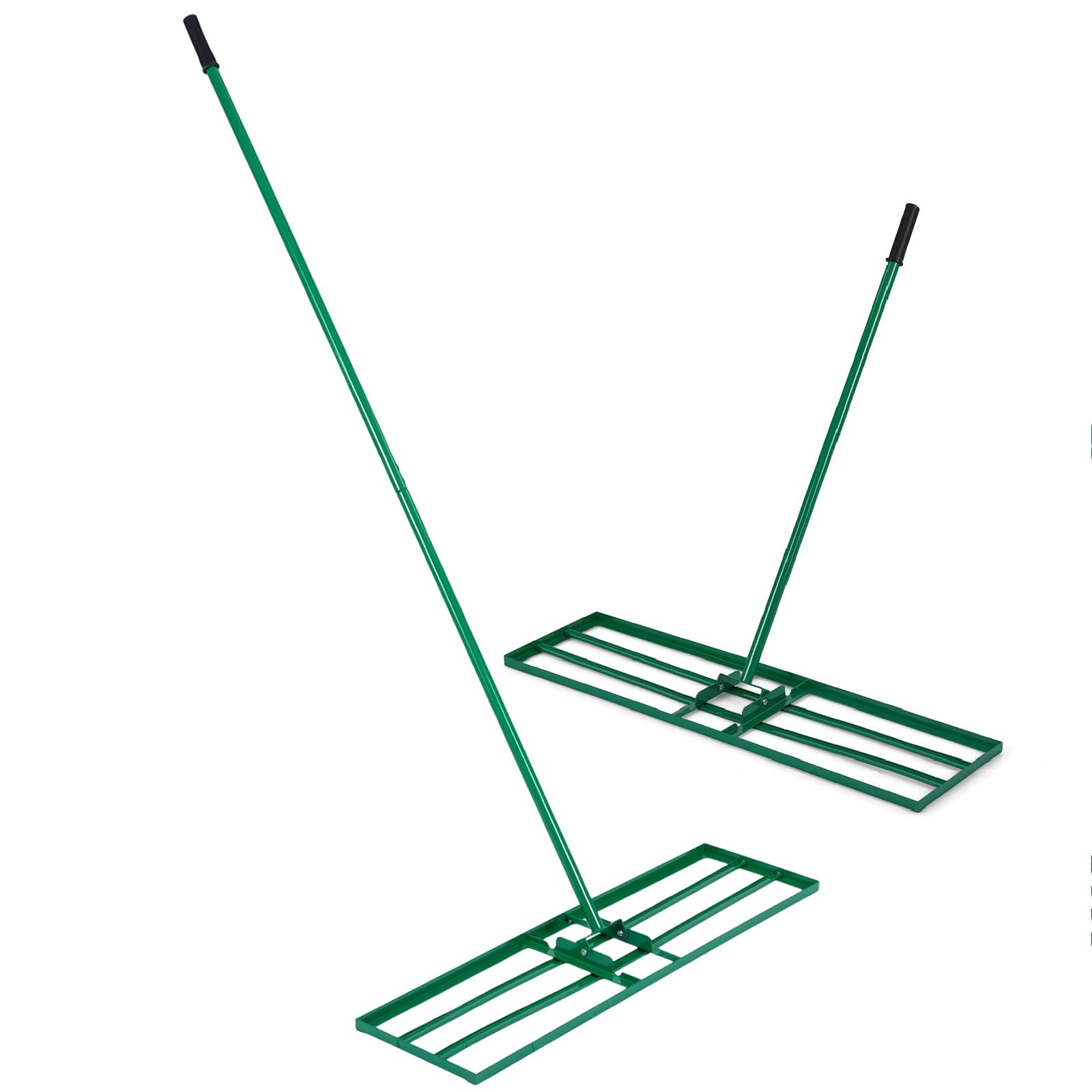 TANGZON Lawn Leveling Rake, 91/106 x 25cm Metal Plate Ground Leveler with 175cm Ergonomic Long Handle, Heavy Duty Effort Saving Lawn Level Tool (Green, 36” x 10”/91 x 25cm)