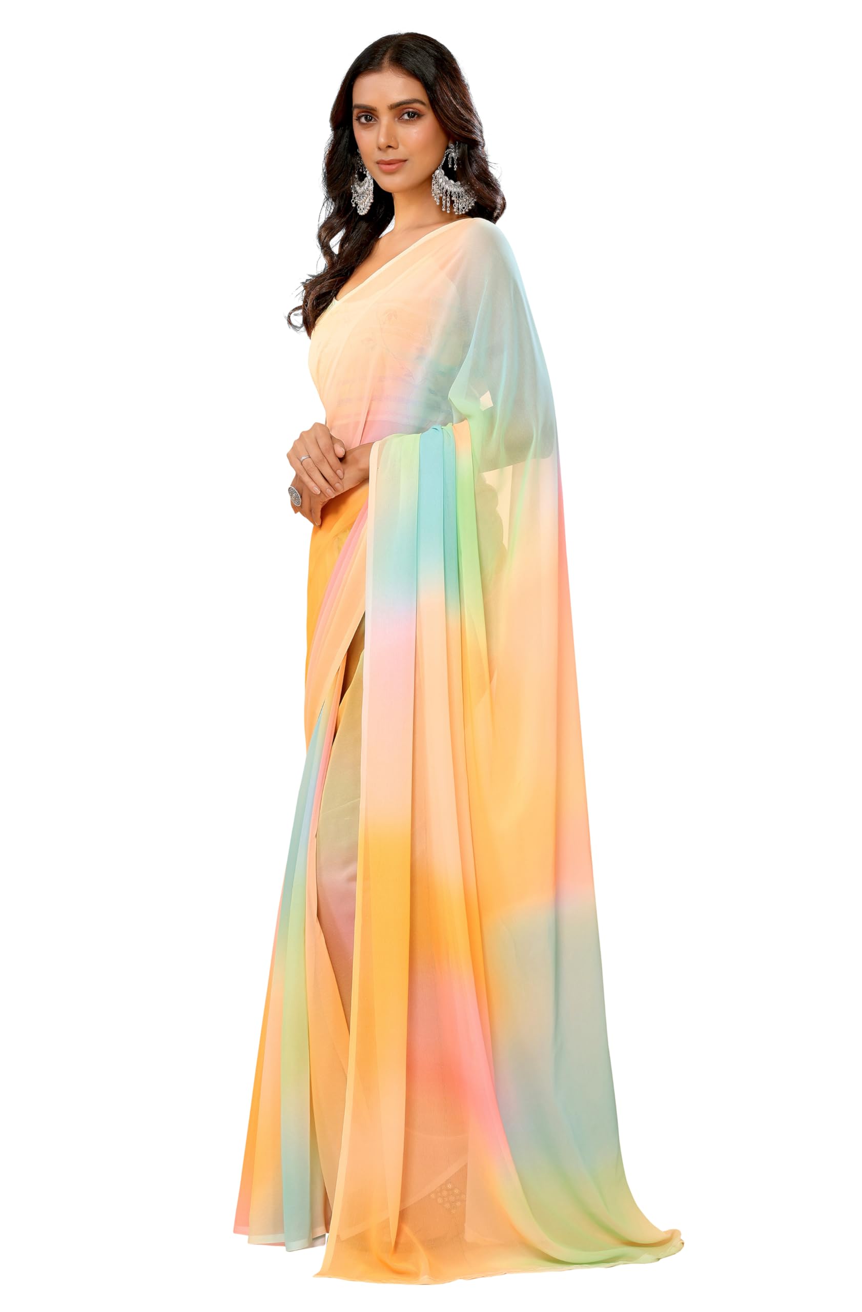 Women's Multicolor Georgette Ombre Printed Saree with Blouse Piece-image-39