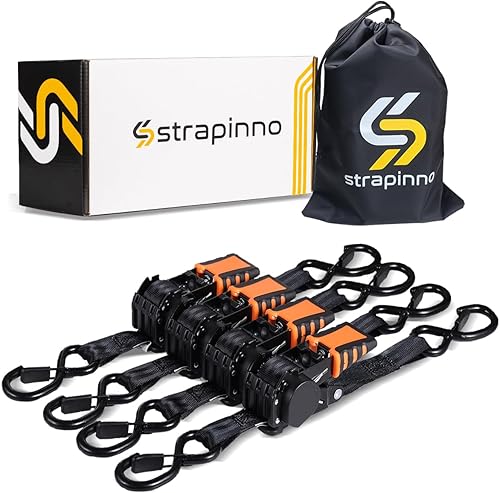 Strapinno Paquete de 4 correas de trinquete retráctiles automáticas (1 pulgada x 6 pies), 1500 libras de resistencia a la rotura cada una, correas