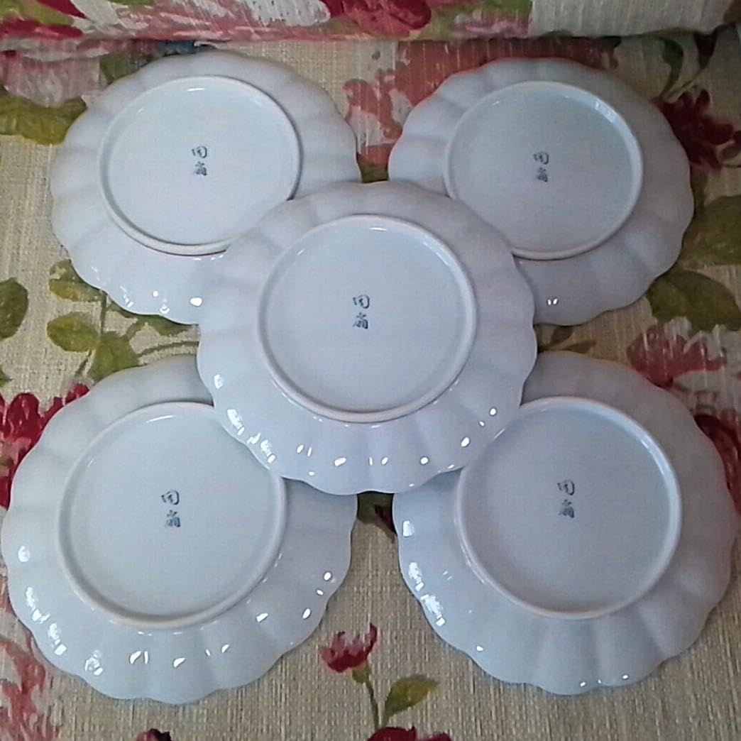 箱入5客 有田焼 陶扇 錦絵金彩菊皿 古伊万里様式 箱入