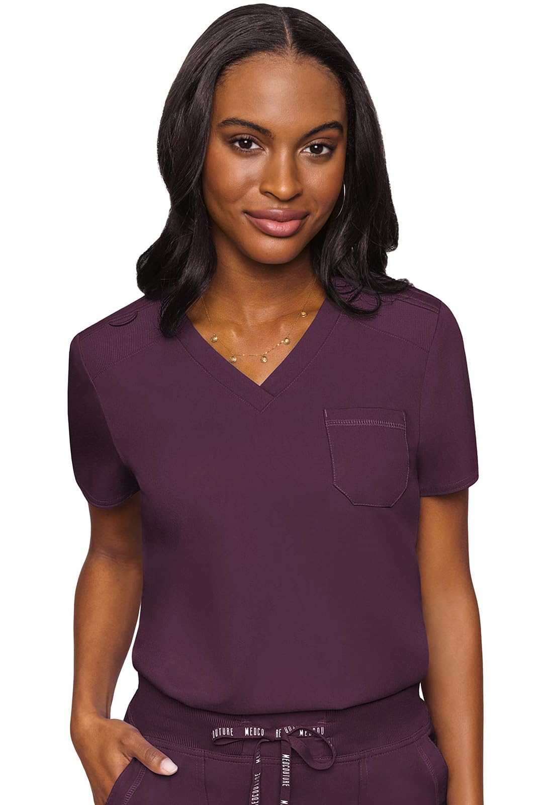 Med Couture Touch Women's Scrub Tops V-Neck Tuck-in Top with 1 Pocket