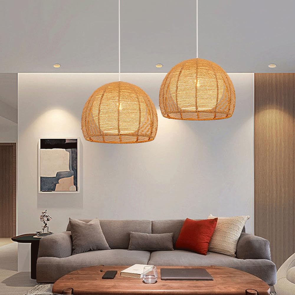 Wisząca Lampa Wiklinowa E27, Abażur Z Plecionego Koszyka Z Rattanu, Lampa Sufitowa W Stylu Rustykalnym, Rustykalnym, Boho, Do Salonu, Wyspy Kuchennej CJSLXGBL