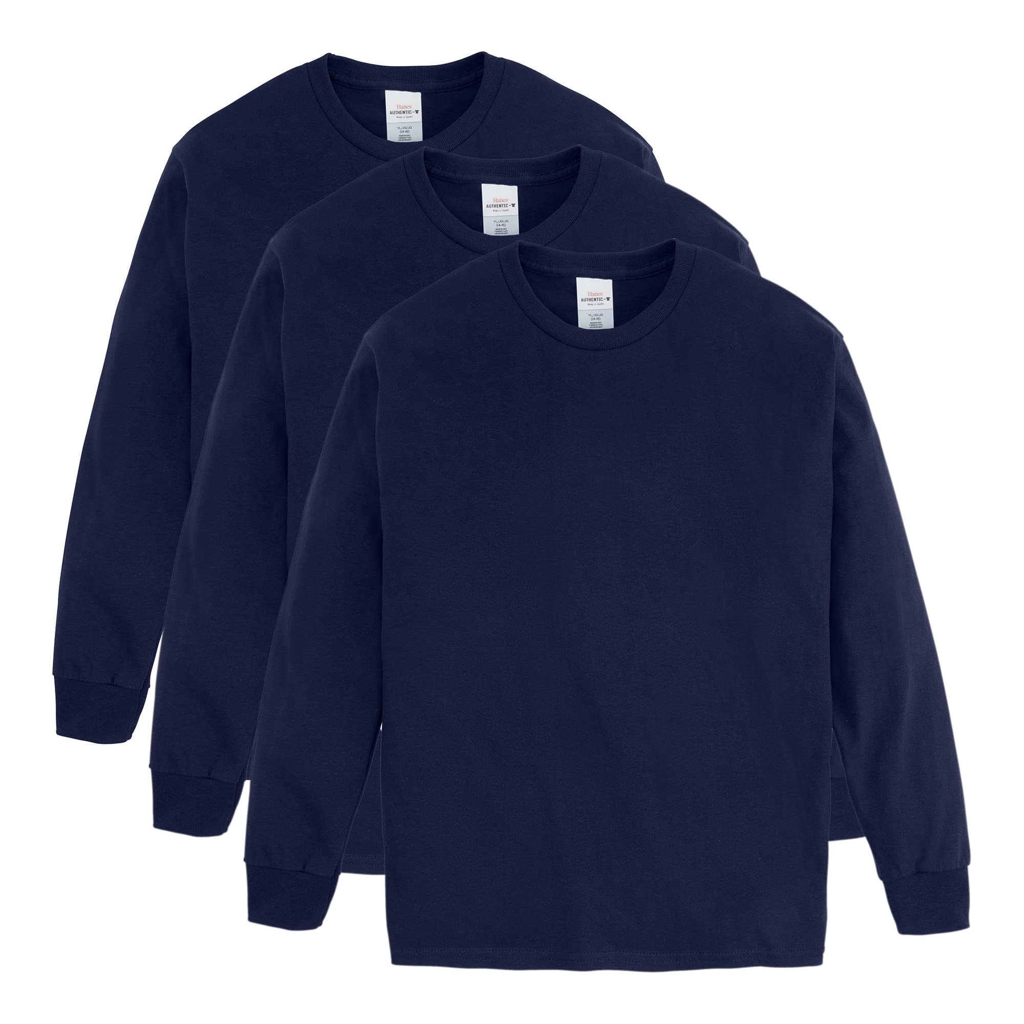 Hanes Comfortsoft - Paquete de Camisetas de Manga Larga para niños, Camisetas de algodón para niños, Paquete de 3
