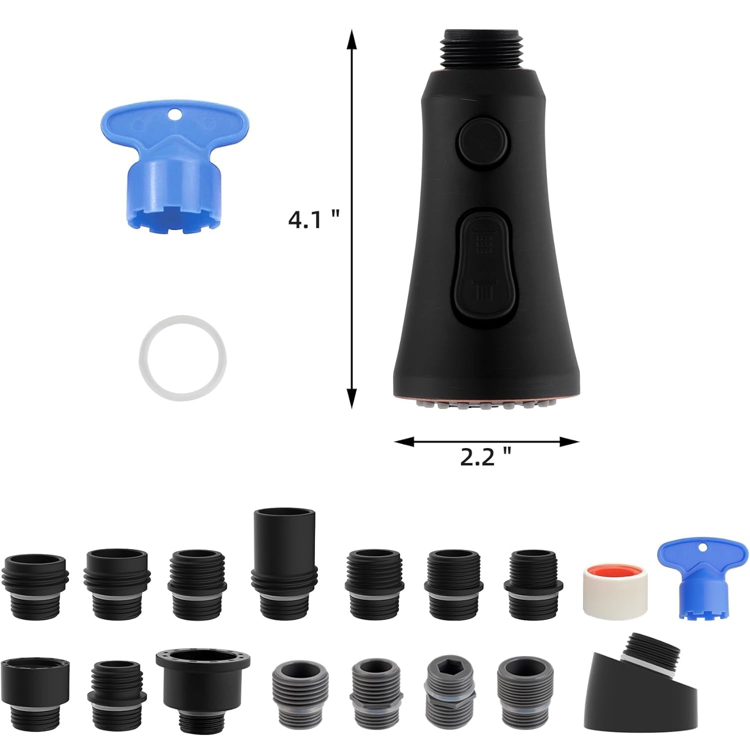 Hibbent Ausziehbarer Küchenarmaturkopf mit 15 Adaptern