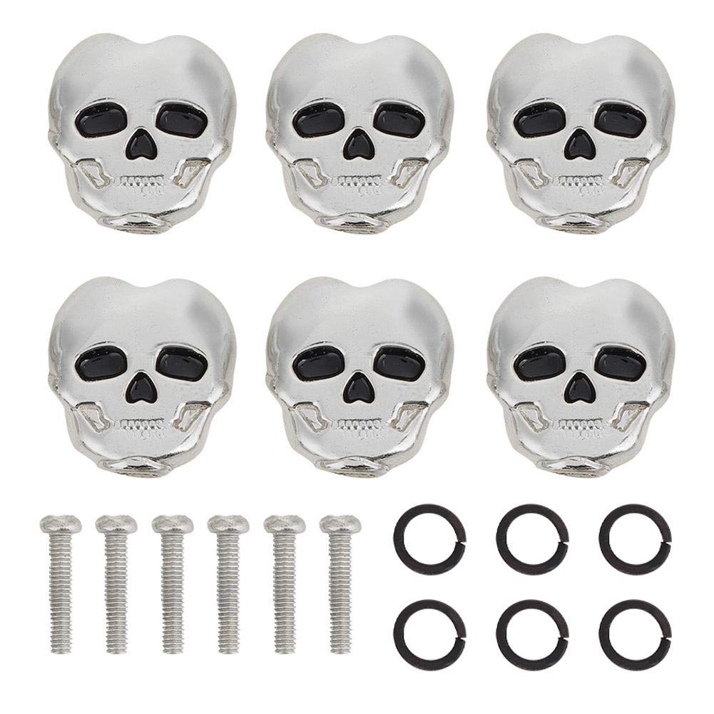 6pcs Tuning Key Button cover Set with Adapter Rings and Screws Skull Shape Tuner Machine Head Replacement for Electric Guitar(Silver)